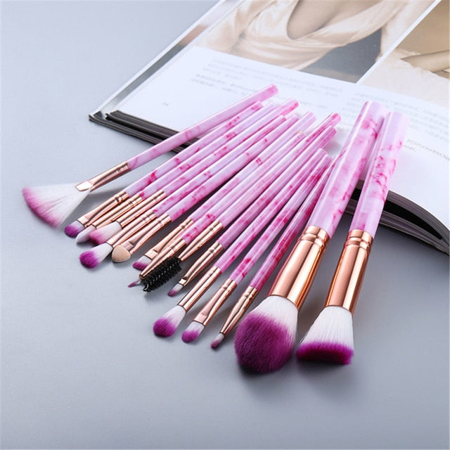 KySienn Marble Pink 15pce Makeup Brush Set