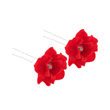 Load image into Gallery viewer, Mimy Flower &amp; Diamante Hair Pins 2 pack